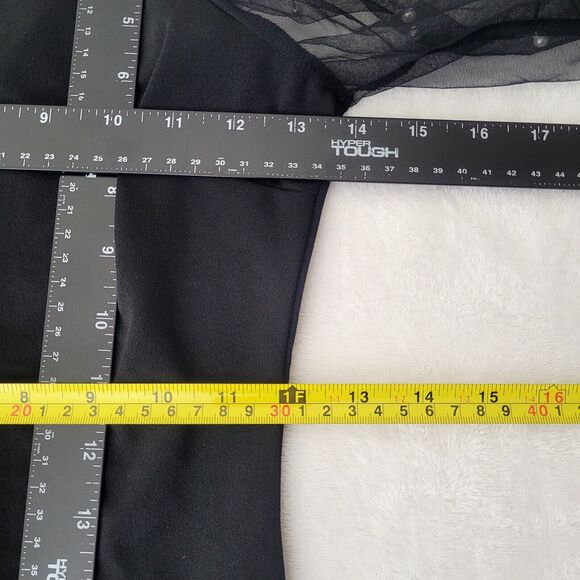 Black Sheer Puff Sleeve Pearls Preppy Breakfast At Tiffanys Classy Top Sz XS NWT - Picture 6 of 7